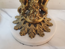 Load image into Gallery viewer, Pair Vintage Crystal Cut Glass Cherub Table Lamps With Marble Base – Brass Finish – Glass Prisms
