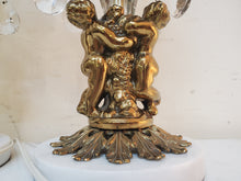 Load image into Gallery viewer, Pair Vintage Crystal Cut Glass Cherub Table Lamps With Marble Base – Brass Finish – Glass Prisms

