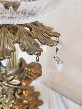Load image into Gallery viewer, Pair Vintage Crystal Cut Glass Cherub Table Lamps With Marble Base – Brass Finish – Glass Prisms

