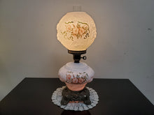 Load image into Gallery viewer, Vintage Gone With The Wind Hurricane Milk Glass Double Globe Lamp - Embossed Roses
