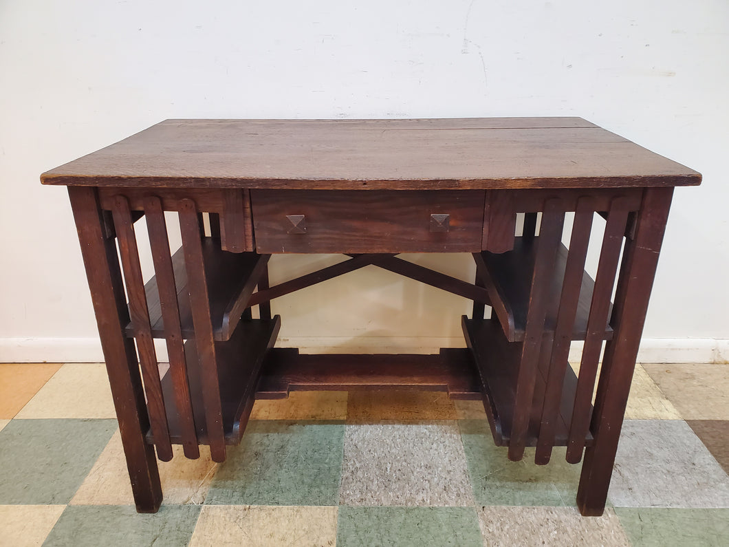 Antique Arts Crafts Mission Oak Library Desk