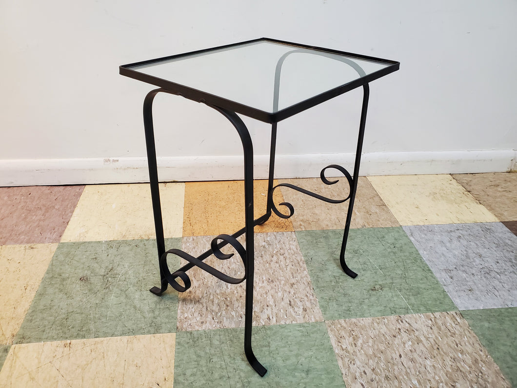 Vintage Wrought Iron Glass Top Table - Plantstand