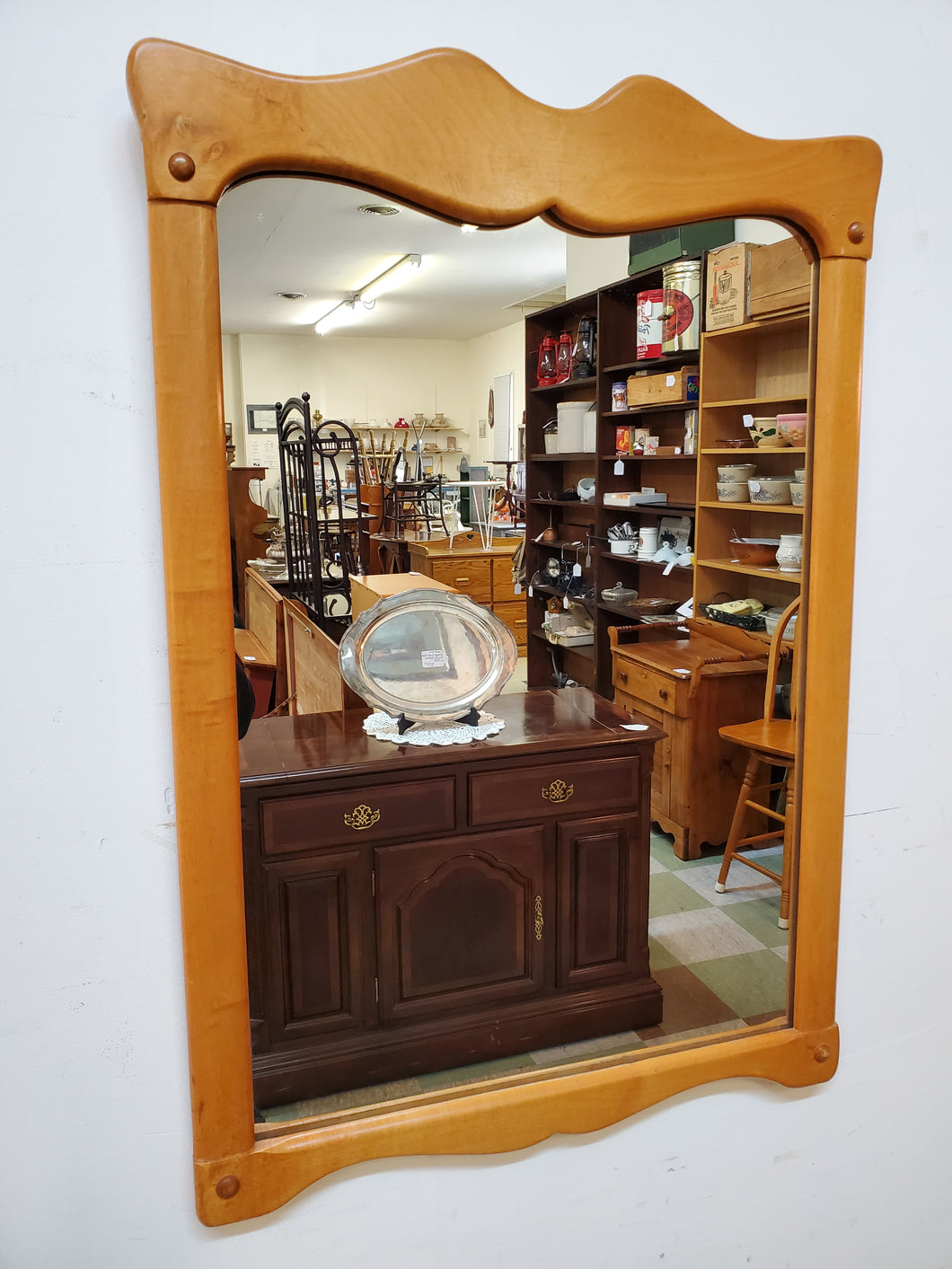 Vintage Solid Maple Wall Hung Mirror