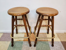 Load image into Gallery viewer, Pair of Solid Oak Swivel Barstool With Brass Footrest
