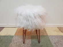 Load image into Gallery viewer, Faux Fur Foot Stool Ottoman With With Hair Pin Legs By Birdrock Home - New Old Stock
