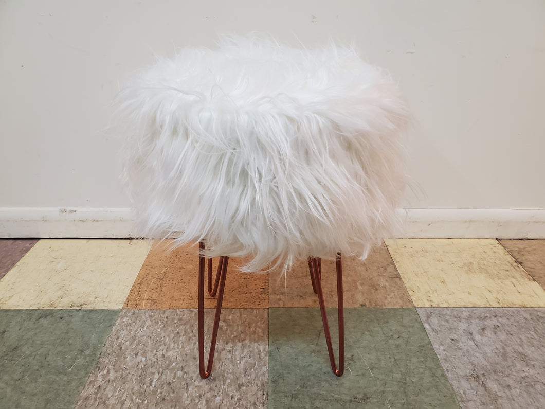 Faux Fur Foot Stool Ottoman With With Hair Pin Legs By Birdrock Home - New Old Stock