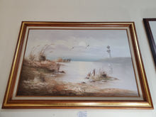 Load image into Gallery viewer, Vintage Framed Oil Painting On Canvas - Lighthouse Seascape
