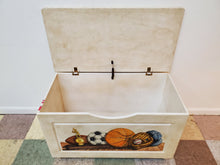 Load image into Gallery viewer, Wooden Toy Chest - Storage Chest - Sports Motif
