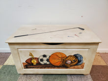 Load image into Gallery viewer, Wooden Toy Chest - Storage Chest - Sports Motif
