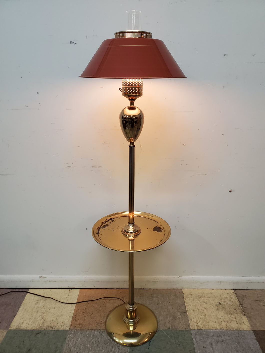 Vintage Brass Toleware Floor Lamp