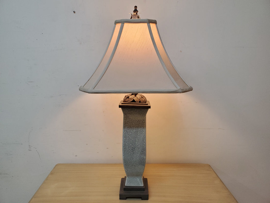 Vintage Table Lamp - Crazing Base - Leaf Finial