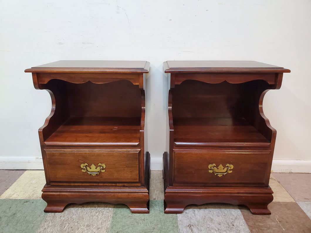 Pair Vintage Solid Cherry Open Cabinet Nightstands