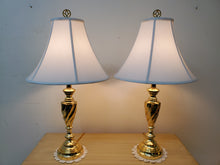 Load image into Gallery viewer, Pair Modern Brass Table Lamps - Brass Finish
