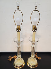 Load image into Gallery viewer, Pair Vintage Crystal Glass Column Table Lamp With 3 Way Switches
