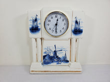 Load image into Gallery viewer, Vintage Porcelain Delft Mantle Clock Converted To New Quartz Movement
