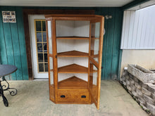Load image into Gallery viewer, Antique Oak Corner Cupboard - Beveled Glass Single Door and 1 Drawer
