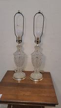 Load and play video in Gallery viewer, Pair Vintage Cut Glass Table Lamps – Lead Crystal – 3 Way Switch
