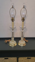 Load and play video in Gallery viewer, Pair Vintage Crystal Glass Column Table Lamp With 3 Way Switches
