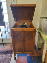 Load image into Gallery viewer, Antique Hand Crank Salon Decca Phonograph - Gramophone - Tiger Oak Cabinet
